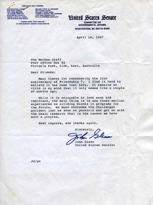 1987 letter from John Glenn