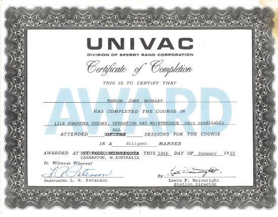 Trevor Housley certificate